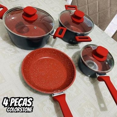 Conjunto de panelas ColorStone 4 peças de alumínio com antiaderente e tampa de vidro, Titânio, ALU8709-TI, Euro Home